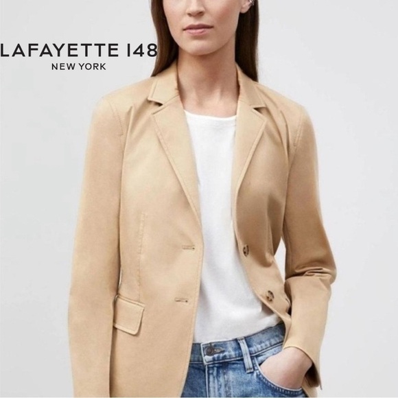 Lafayette 148 New York Jackets & Blazers - Lafayette 148 New York Thatcher Blazer Skylight Cotton Honeynut Coat Jacket Tan